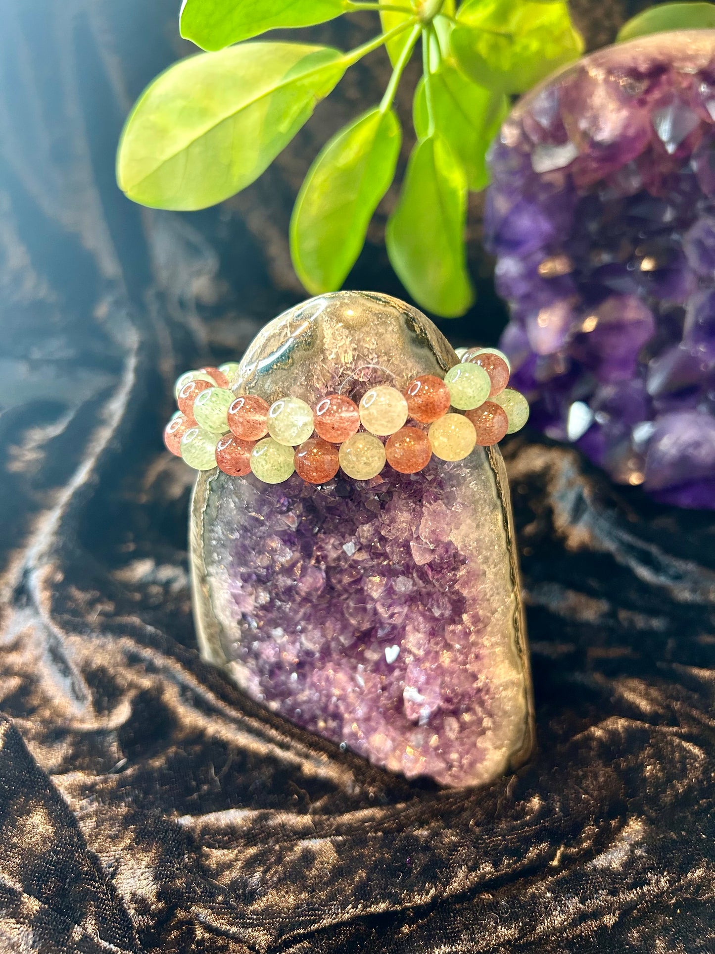 Pink & Green Strawberry Quartz Bracelet