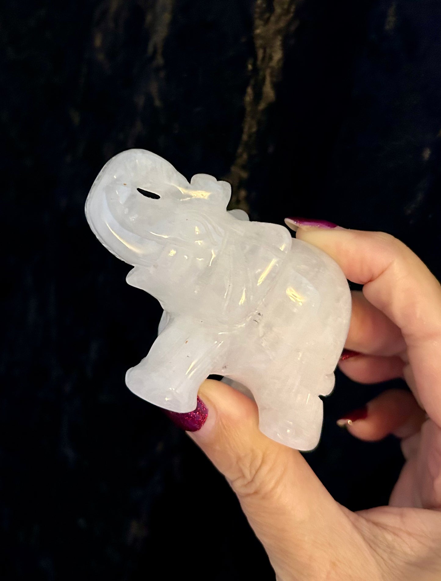 Clear Quartz carved elephant