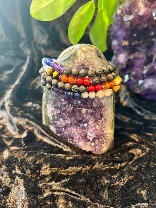 Chakra and Lava bead bracelets